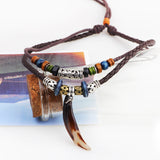 Leather Necklace for Women and Men Vintage Bohemian Style Ethnic Beads Choker Braided Adjustable Double Layers