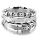 Copper bead braided 12 6 mm micro-drill balls, 3 diamond double-row drill crescent stainless steel bracelet four-piece Suite