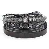 Copper bead braided 12 6 mm micro-drill balls, 3 diamond double-row drill crescent stainless steel bracelet four-piece Suite