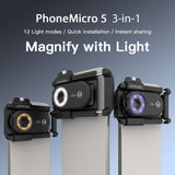 100X/150X/200X Mobile Microscope Lens Kit LED/ UV Lights Built-in CPL Filter Battery with Universal Phone Clip