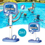 Swimming Hoop Adjustable Height Pool Toys w/ 2 Ball & Pump for Kids Adults Poolside Water Basketball Game