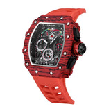PINTIME Sport Men's Quartz Watches Chronograph Stopwatch Auto Date Red Rubber Strap Striped Case Male Luxury Brand Wristwatch