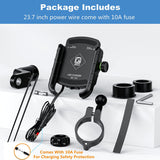 USB QC 3.0 36W Waterproof 12V/24V Motorcycle Phone Holder Mount on 22-32mm Handlebar Mirror Bar Fit 4-7 inch Cellphones