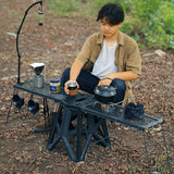 Outdoor Multifunctional Folding Barbecue Side Table - Portable Iron Storage Rack with Grid for Camping