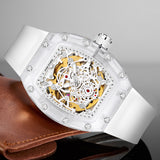 PINTIME Men Watch New Fashion Automatic Mechanical Watch Transparent White Hollow Large Dial Sport Luminous Wristwatch Relo Homb