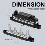 250A 12V Bus Bar Power Distribution Block 12 Volt DC Busbar 4 3/8" Posts 6 x #8 Screws for Marine Automotive RV Solar Wiring