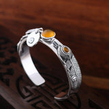 S925 Sterling  Thai Handmade Silver Vintage Feather Topaz Bracelet