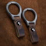 Titanium Alloy Car Keychain Cowhide Strap Pendant EDC Tool Men's Gift