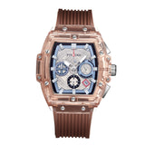 PINTIME Sport Men Watch Hollow Dial Brown Quartz Wristwatches Silicone Strap Waterproof Calendar Watches Luxury Top Brand Reloj