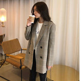 Office Ldies Notcd Collr Plid Wo Blzer Double Brested Autumn