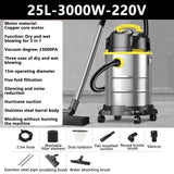 220V 3000W 25L 3 In 1 Household High Suction Dry And Wet Dual-purpose Vacuum Cleaner For Car Beauty Seam Cleaning Industrial