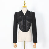 V-neck hollow lace stitching suit