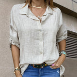 Women's Cotton And Linen Loose Casual Lapel Long Sleeve Shirt