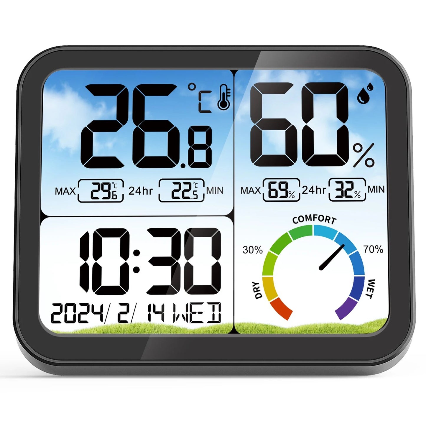 Digital Indoor Room Thermometer 5.8'' Extra Large Display Temperature Sensor with Accurate Temp Humidity Gauge Monitor