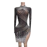 Wind and temperament Latin cha dance costume practice suit skirt hem tassel multiple colors pearl rhinestone splicing