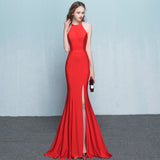 Bride toast clothing 2021 new fashion long red fishtail hanging neck wedding banquet evening dress