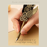 Retro Feather Dip Set Vintage Quill Pen Steampunk nical Style Calligraphy Writing Signature with 8 Replacement Nibs