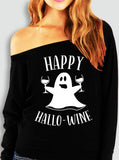 Halloween Printed Off-the-shoulder Off-neck European And American T-shirt