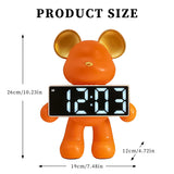 Resin Nordic Alarm Desktop Ornament for Bedroom Miniature Bear Clock Figurines Battery/Plug-in Use Handicraft Holiday