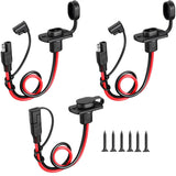 3PCS 30CM 12AWG To SAE Extension Cord Weatherproof Sidewall Port Flush Mount for Lawn Motors Cars Trucks RVs Motorcycles