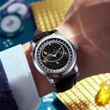 PINTIME Men's Watches Leather Strap Starry Moon Dial Casuals Fashion Quartz Wristwatch Luminous Waterproof Male Relogios Homme