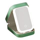 Rechargeable Compact LED Vanity Storage with Touch Screen Dimming Makeup Mirror Portable Necklace Earring Jewelry Box