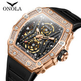 New Diamond Hollow Full-automatic Mechanical Watch Man ONOLA Luxury Fashion Tape Waterproof Watch for Men Relogio Masculino