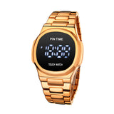 PINTIME Fashion Men Watch Top Brand Luxury Full Steel Square Digital Watches Casual Multifunction Calendar Electronic Wristwatch