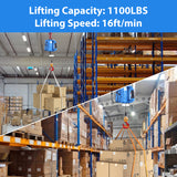 3 in 1 Electric Hoist Winch, 1100 lb. Wireless Cable Remote, 220 Volt, Lift 16 ft/min, Overload Protection, for lifting