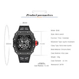 PINTIME Men's Watches Hollow Punk Sport Waterproof Fashion Quartz Wristwatches Silicone Strap Steel Case Relogio Masculino Reloj