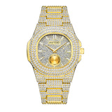 PINTIME Men's Watches Luxury Iced Out Diamond Case Fashion Quartz Wristwatch Waterproof 30M Bling Business Stainless Steel Reloj