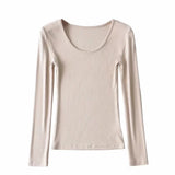 Round Neck Stretch Slim Fit Long-sleeved T-shirt Women