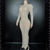Fashionable full diamond long dress, temperament, internet celebrity blogger, same style ball and banquet dress