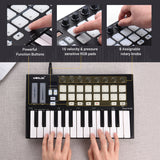 WORLDE Orca mini25 - Portable 25-Key USB MIDI Keyboard Controller with 16 RGB Backlit Trigger Pads and 8 Assignable Control Knobs