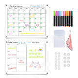 Clear Acrylic Magnetic Dry Erase with Monthly & Weekly 16'' x 12'' Writing Board Fridge Reusable Planner