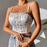 Women's Printed Ruffled Spaghetti Straps Vest