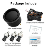 2" 52mm Digital LCD Three Pressure Gauge + Electrical Sensors 1/8NPT PSI Suspension Air Ride for Car Truck 12V