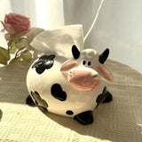 1pc Cow Design Tissue Box, Tissue Box Cover, Napkin Dispenser Container, Ceramic Tissue Holder, Creative Tissue Storage Box For Bathroom Living Room, Home Decor, Bathroom Accessories