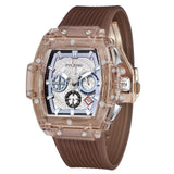 PINTIME Sport Men Watch Hollow Dial Brown Quartz Wristwatches Silicone Strap Waterproof Calendar Watches Luxury Top Brand Reloj