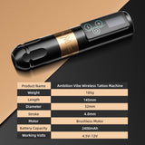 2023 Newest Ambition Wireless Tattoo Machine Pen Custom Brushless Motors Fast Charging Battery 2400mA./h For Tattoo Artist