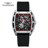 GUANQIN Steampunk Mens Watches Mechanical Automatic Watch For Men Tonneau Rectangle Skeleton Spider Stainless Steel Reloj Hombre