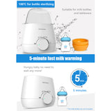 Baby Bottles Food Heater Steam Sterilizer 5-Minute Fast Warming Precise Temperature Control Double Milk Warmer