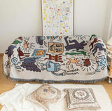 Scandinavian style sofa covers for all seasons, with a universal cover featuring plant and hybrid cat patterns, 1 piece