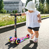 Foldable Kick Scooter with Light-Up Wheels - Kids Adjustable Height 3 Wheel Scooter, Lean To Steer for Children Ages 2 - 10