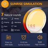 1pc Wake Up Light Sunrise Alarm Clock For Heavy Sleepers, Bedroom, With Sunrise Simulation, Fall Asleep, Dual Alarms, FM Radio, Snooze, Nightlight, Colorful Lights, 7 Natural Sounds, Ideal For Gift, Back To School
