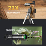 4in1 Lens 22X Telephoto Lens&205° Fisheye &4K 0.67X Wide Angle &25X ro Lens&Lens Clip&&Tripod for i Phone 15/14/13/12