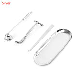 4Pcs Stainless Steel Candle Snuffer Trimmer Set Candle Hook Tray Dipper Scissors Candle Accessory Set Home Extinguisher Tool