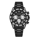 PINTIME Business Men's Watch Iced Out Diamond Stainless Steel Strap Luxury Color Quartz Wristwatch Waterproof Relogios Masculino