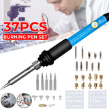 37Pcs 110V 220V 60W Wood Burning Pen Set Stencil Soldering Tips Tools Pyrography Kit