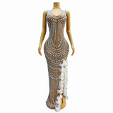 2024 New Fashion Banquet Party Host Side Mesh Hot Diamond Long Dress and Slimming